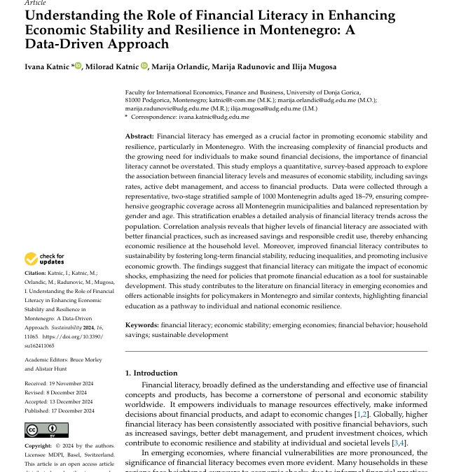 Understanding the Role of Financial Literacy in Enhancing Economic Stability and Resilience in Montenegro: A Data-Driven Approach