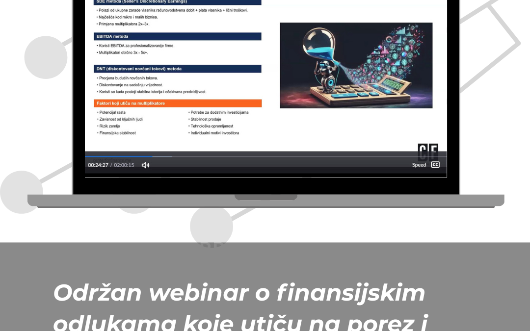 Održan webinar o finansijskim odlukama koje utiču na porez i vrijednost kompanije